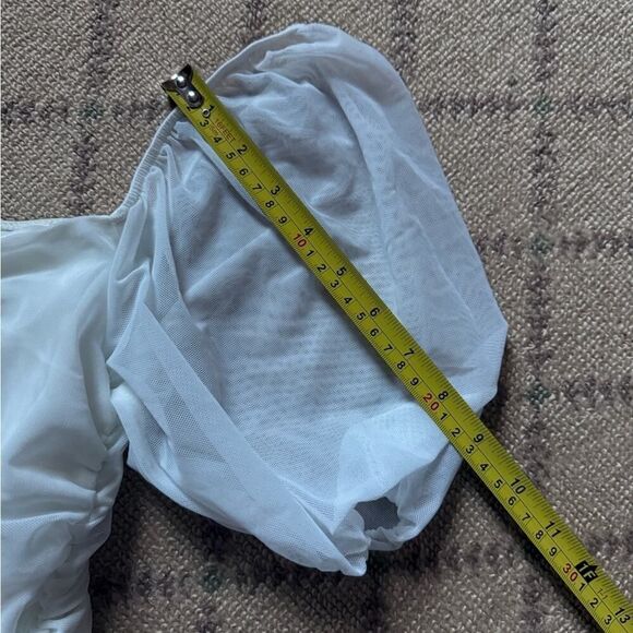 Emory Park white off the shoulder ruched bodycon top with puff sleeves S - Picture 7 of 11